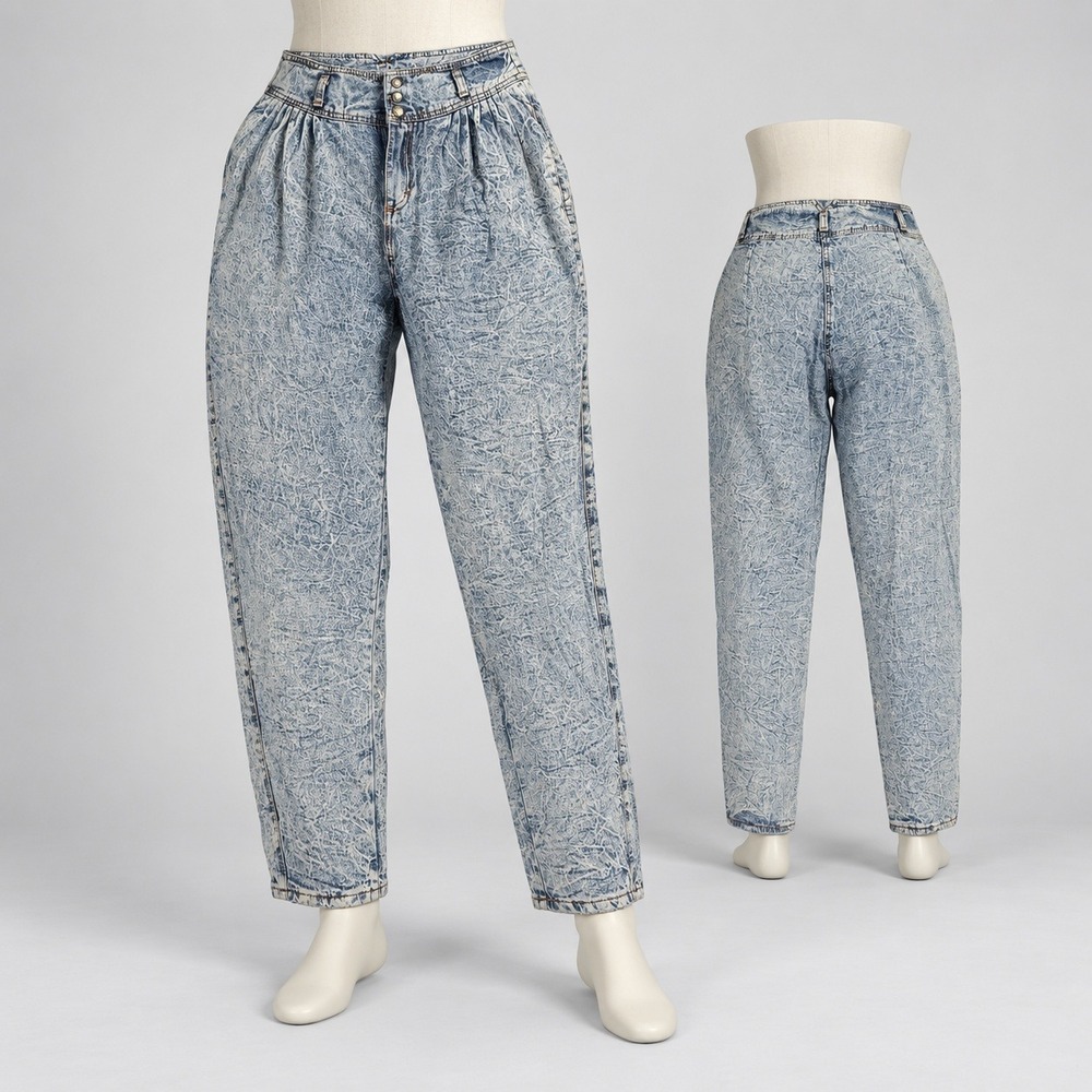 Vintage Zena Pleated Acid Wash Blue Jeans 80s High Waist Made in USA Size 14